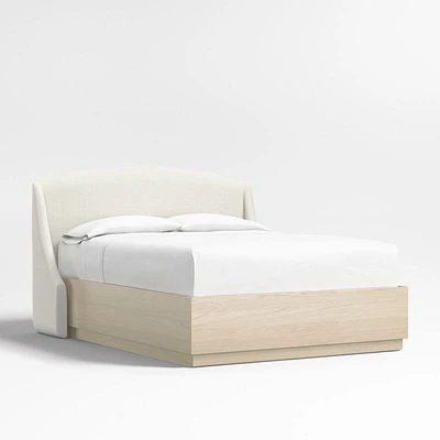 Lafayette 48" Ivory Queen Upholstered Headboard with Batten White Oak Storage Bed Base