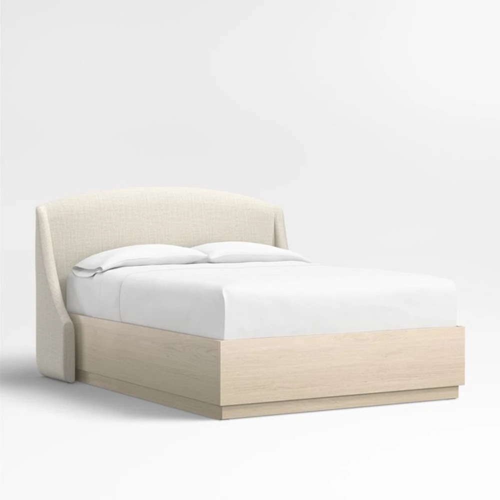 Lafayette 48" Natural Beige Upholstered Queen Headboard with Batten White Oak Storage Bed Base