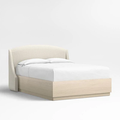 Lafayette 48" Natural Beige Upholstered Queen Headboard with Batten White Oak Storage Bed Base