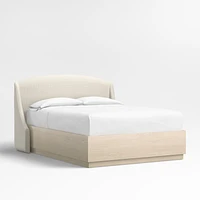 Lafayette 48" Natural Beige Upholstered Queen Headboard with Batten White Oak Storage Bed Base