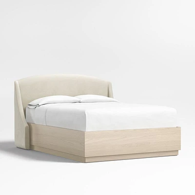 Lafayette 48" Beige Upholstered Queen Headboard with Batten White Oak Storage Bed Base