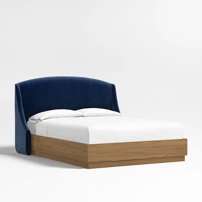 Lafayette 48" Navy Queen Upholstered Headboard with Batten Brown Bed Base