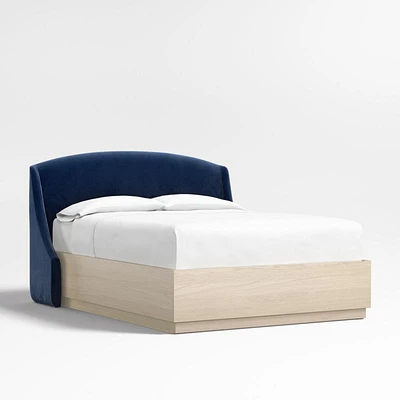 Lafayette 48" Navy Queen Upholstered Headboard with Batten White Oak Storage Bed Base