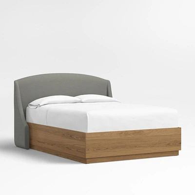 Lafayette 48" Graphite Grey Upholstered Queen Headboard with Batten Brown Oak Storage Bed Base