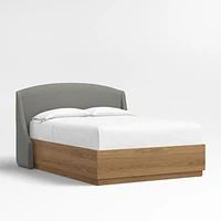 Lafayette 48" Graphite Grey Upholstered Queen Headboard with Batten Brown Oak Storage Bed Base