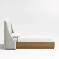 Lafayette 56" Mist Grey Upholstered Queen Headboard with Batten Oak Bed Base