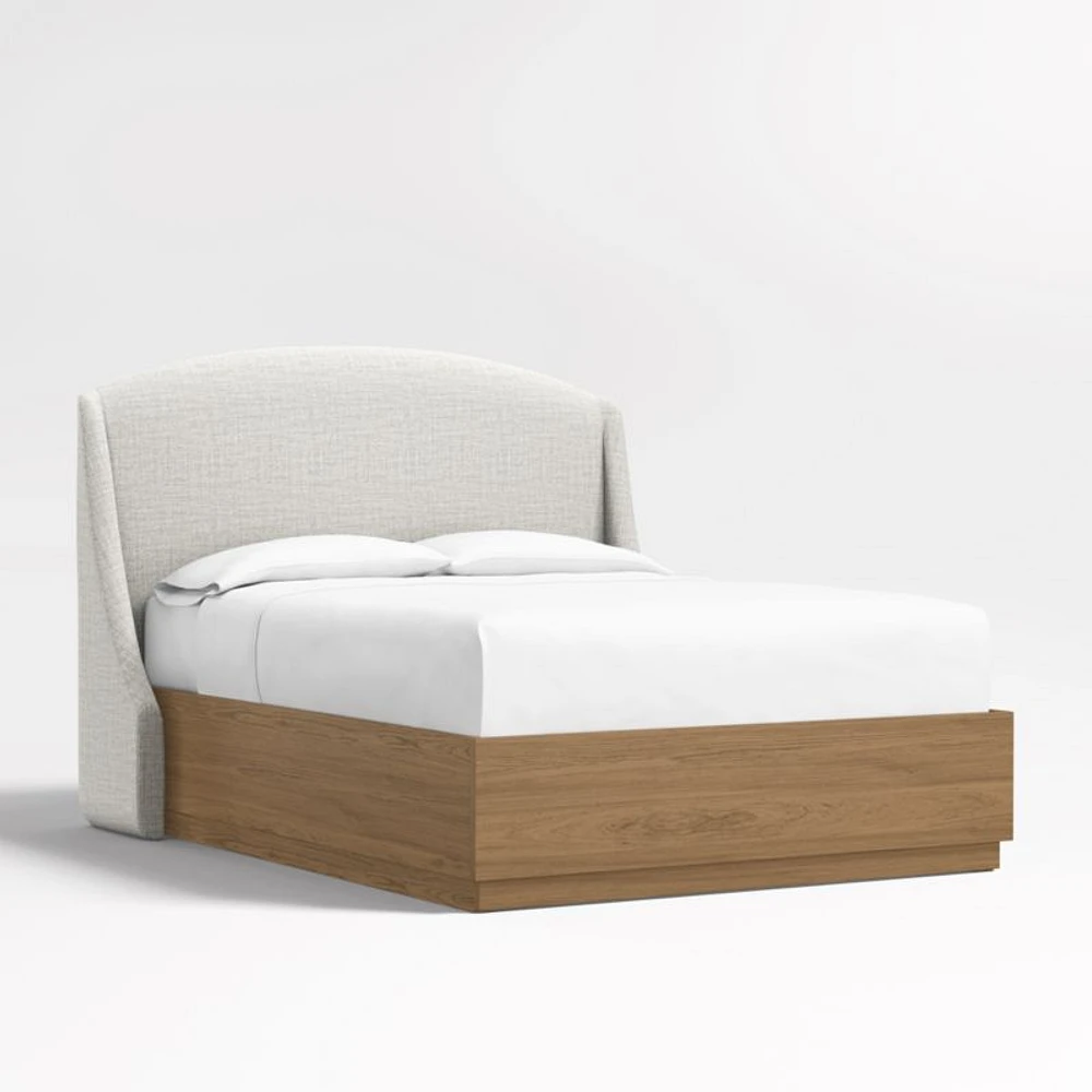 Lafayette 56" Mist Grey Upholstered Queen Headboard with Batten Oak Storage Bed Base
