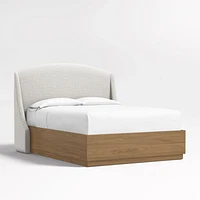 Lafayette 56" Mist Grey Upholstered Queen Headboard with Batten Oak Storage Bed Base