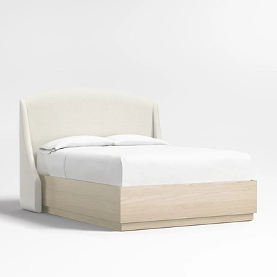 Lafayette 56" Ivory Queen Upholstered Headboard with Batten White Oak Storage Bed Base