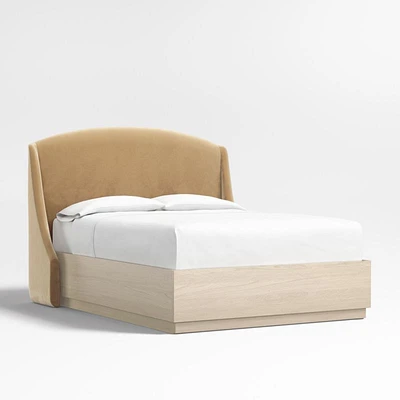 Lafayette 56" Upholstered Queen Headboard with Batten White Oak Storage Bed Base