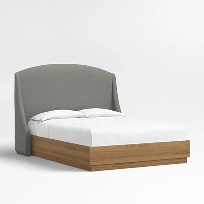 Lafayette 56" Graphite Grey Upholstered Queen Headboard with Batten Brown Oak Bed Base