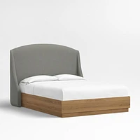 Lafayette 56" Graphite Grey Upholstered Queen Headboard with Batten Brown Oak Bed Base