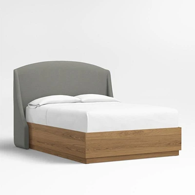 Lafayette 56" Graphite Grey Upholstered Queen Headboard with Batten Brown Oak Storage Bed Base