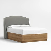 Lafayette 56" Graphite Grey Upholstered Queen Headboard with Batten Brown Oak Storage Bed Base
