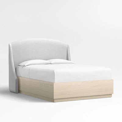 Lafayette 56" Oyster Grey Queen Upholstered Headboard with Batten White Oak Storage Bed Base