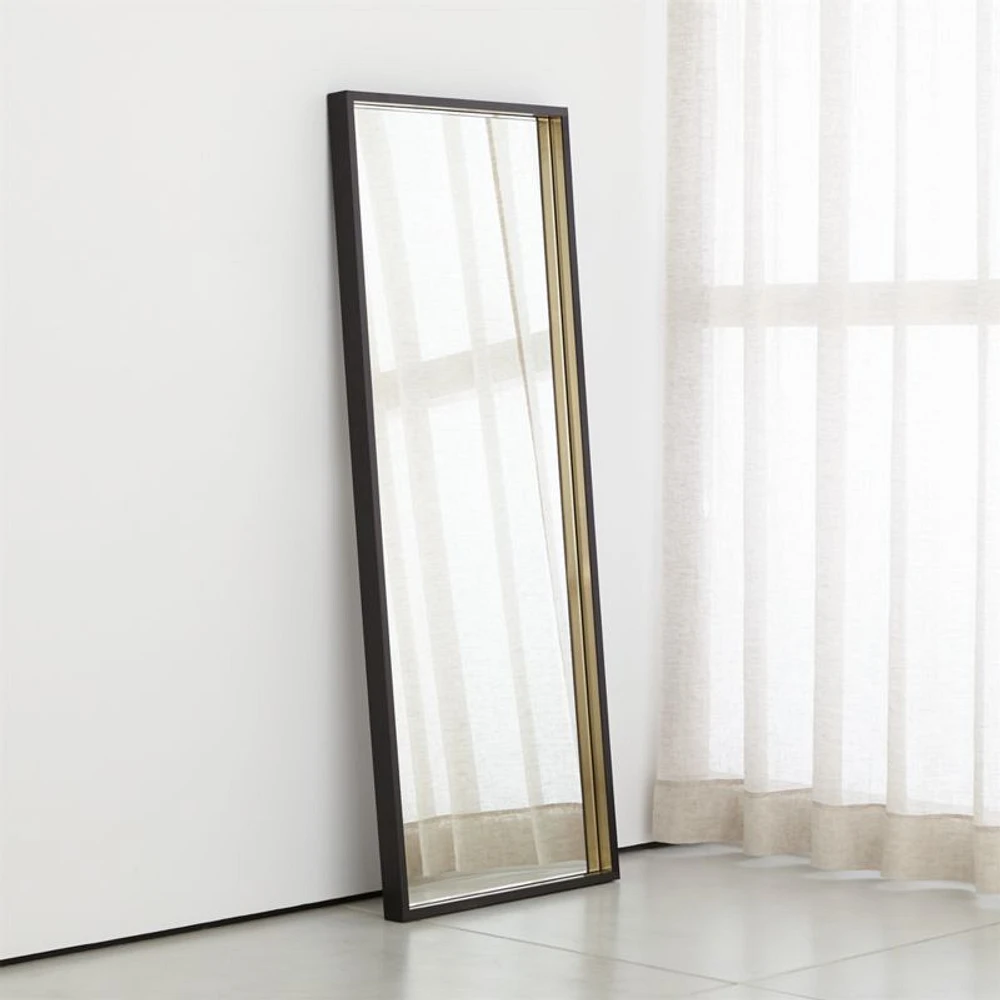 Liam Black Frame Floor Mirror with Brass Inlay