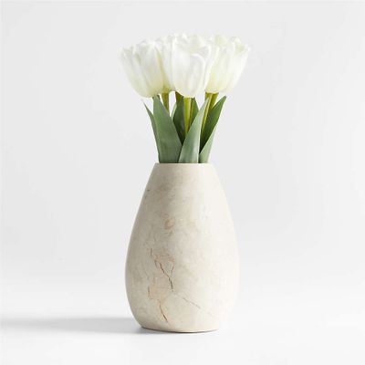 White Tulip Faux Floral Arrangement in Lilloo Marble Vase