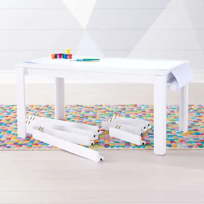 Adjustable White Wood Large Kids Table, Leg Set and Paper Roll