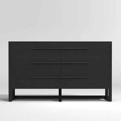 Linea Black Teak Wood 6-Drawer Dresser