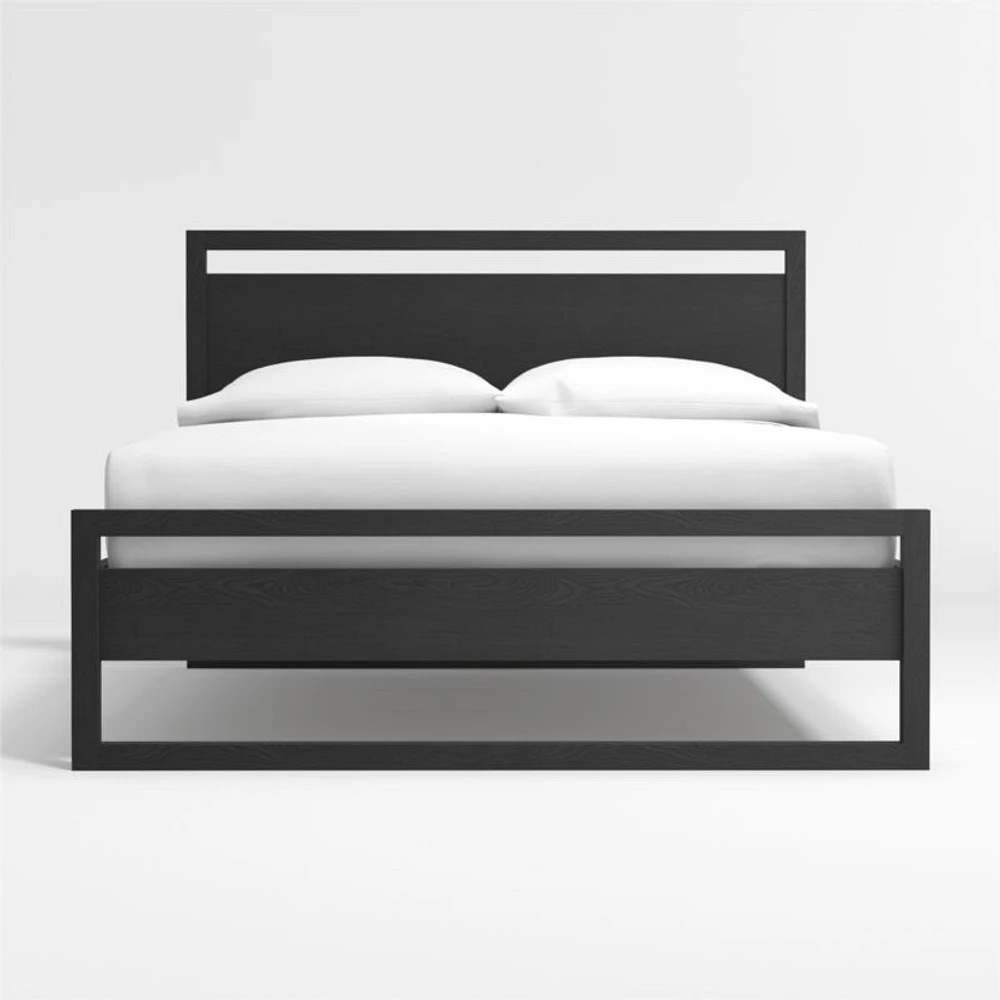 Linea Black Teak Wood Queen Bed