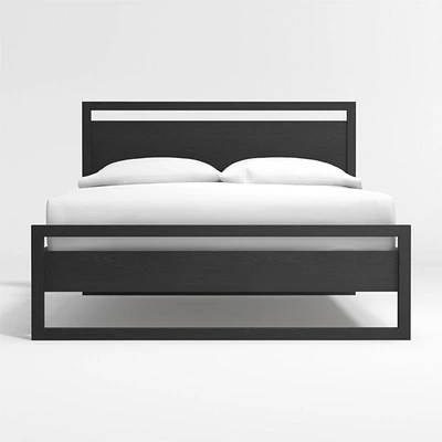 Linea Black Teak Wood Queen Bed