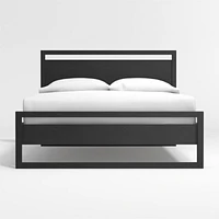 Linea Black Teak Wood Queen Bed