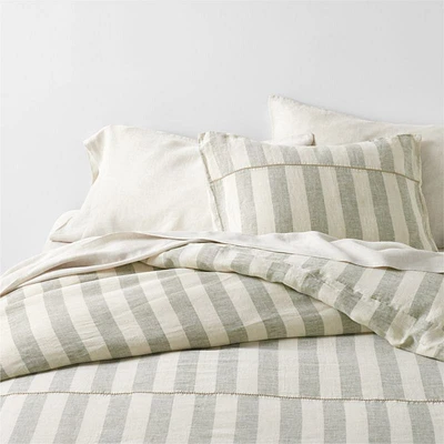 New Natural EUROPEAN FLAX ™-certified Linen Cabana Stripe Arcadia Tan/Burnt Green King Duvet Cover