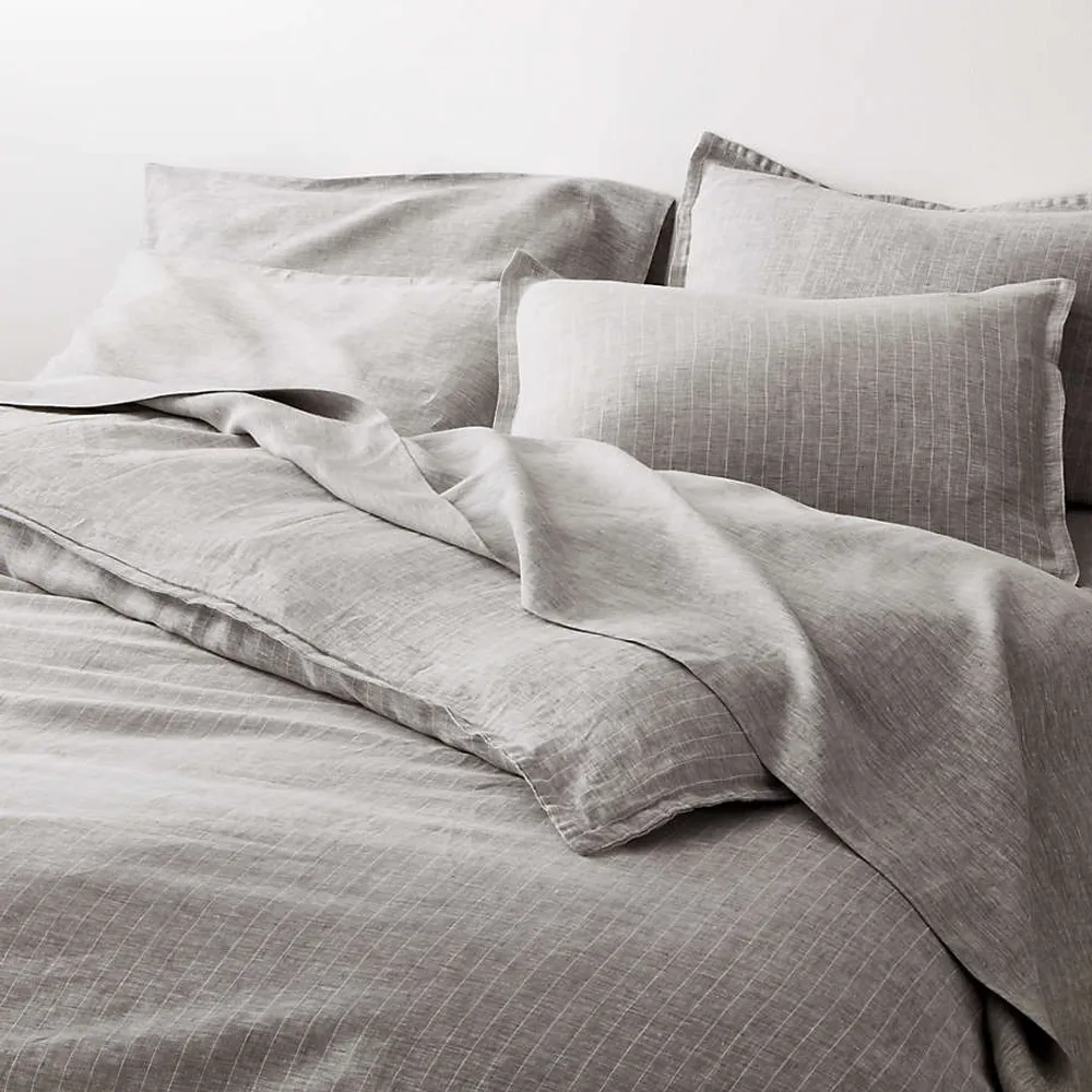 Pure Linen Pinstripe Grey Standard Pillow Sham