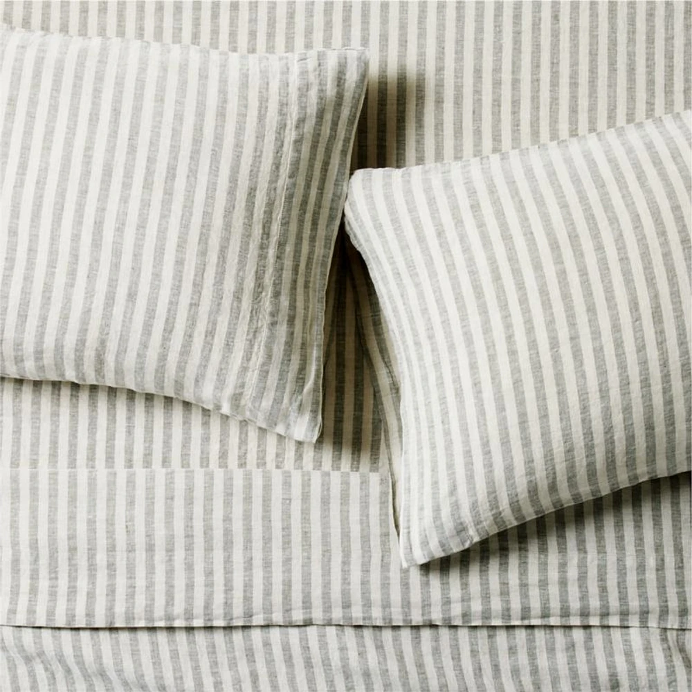 New Natural EUROPEAN FLAX ™-certified Linen Petite Stripe Arcadia Tan/Burnt Green Full Bed Sheet Set