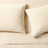 New Natural EUROPEAN FLAX ™-certified Linen Petite Stripe Arcadia Tan/Savannah Yellow Full Bed Sheet Set
