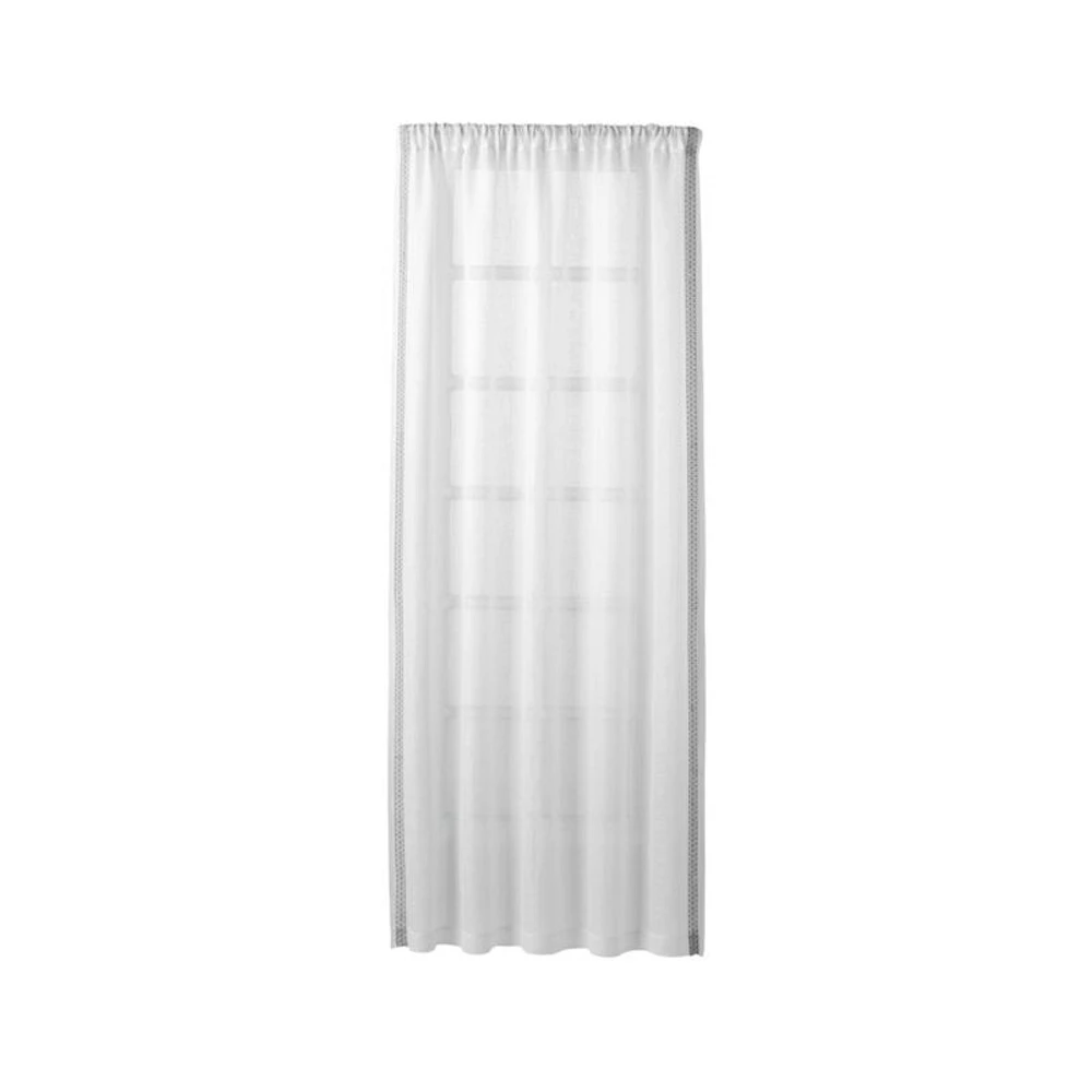 Bordered White Sheer Linen Curtain Panel 52"x84"
