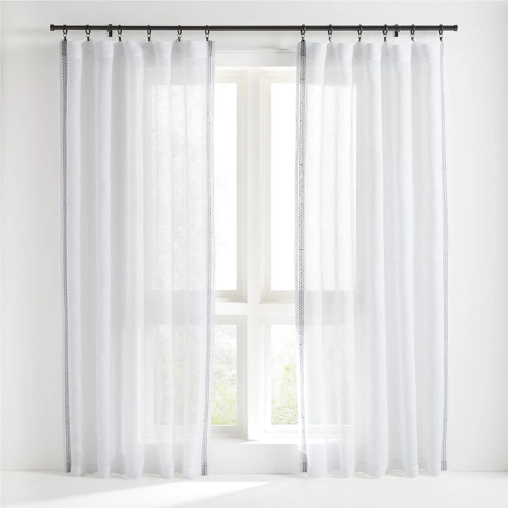 Bordered White Sheer Linen Curtain Panel 52"x84"