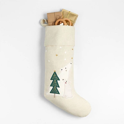 Linen Polar Bear Kids Christmas Stocking