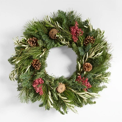 Live Fir, Olive, & Pepperberry Wreath 26"