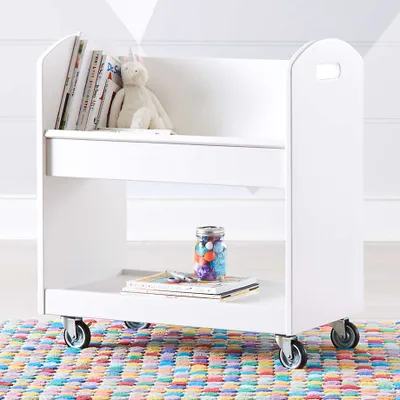 Local Branch White 2-Shelf Rolling Library Cart