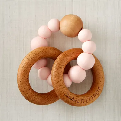Loulou Lollipop Wood and Pink Silicone Baby Teether