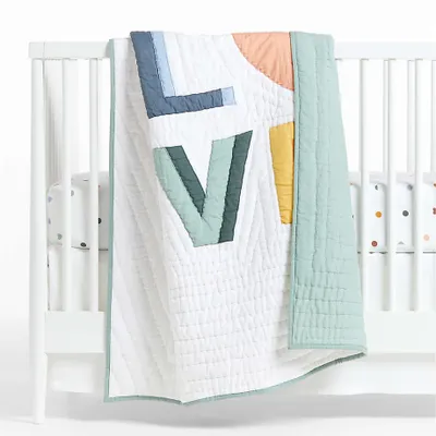 Love Applique Organic Cotton Baby Crib Quilt