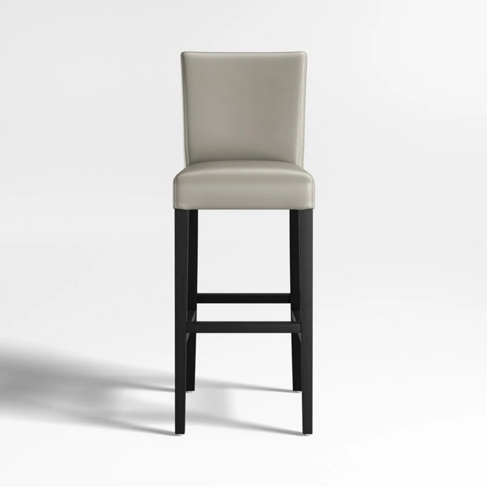 Lowe Pewter Grey Leather Counter Stool with Ebony Wood Legs