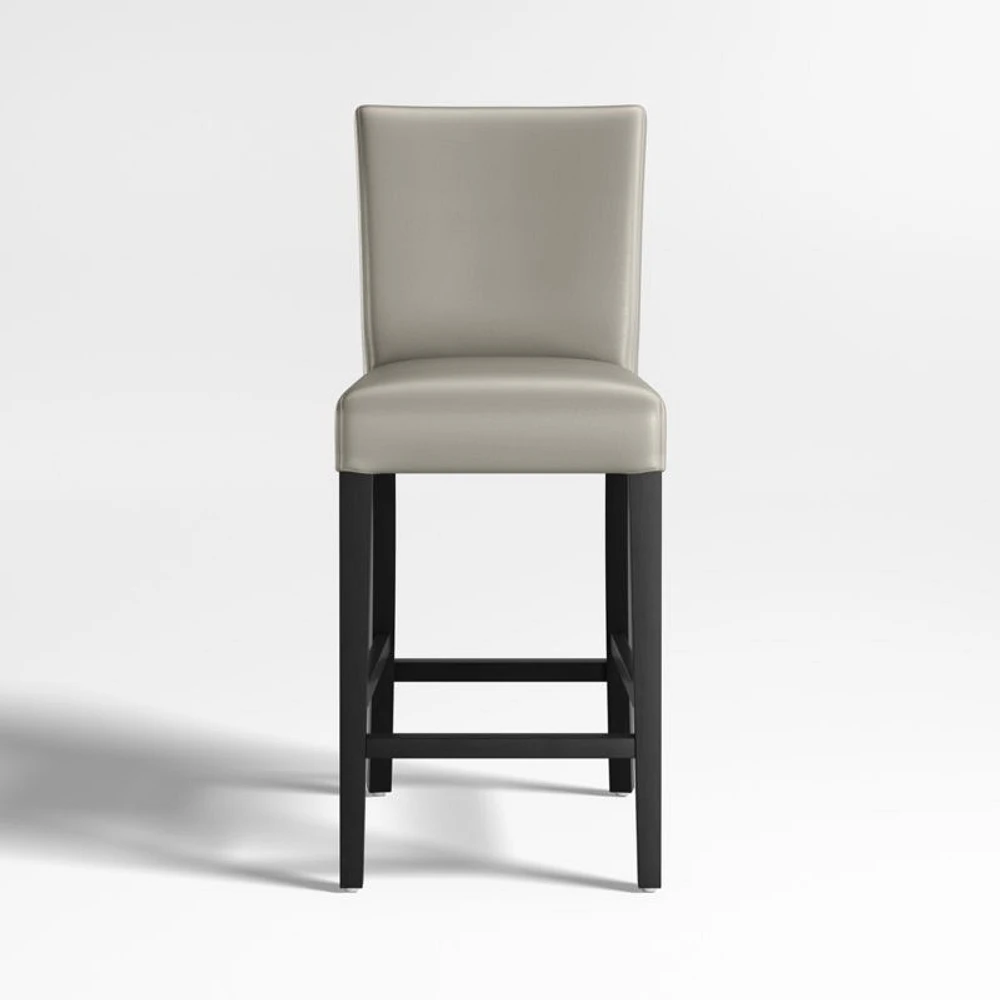Lowe Pewter Grey Leather Counter Stool with Ebony Wood Legs