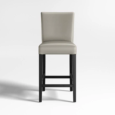 Lowe Pewter Grey Leather Counter Stool with Ebony Wood Legs