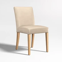 Lowe Tan Light Brown Leather Dining Chair with Natural Wood Legs, Set of 4