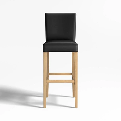 Lowe Onyx Leather Bar Stool with Natural Wood Legs