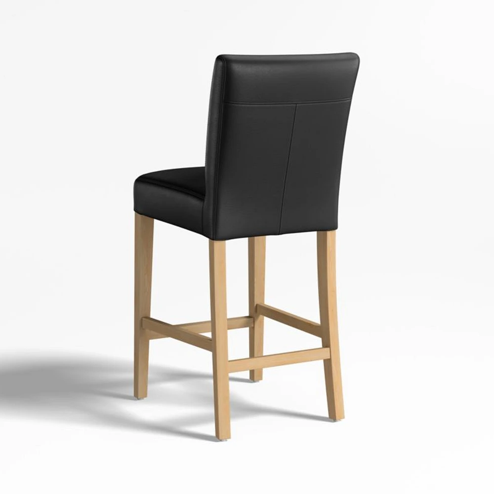 Lowe Onyx Leather Counter Stool with Natural Wood Legs