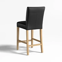 Lowe Onyx Leather Counter Stool with Natural Wood Legs