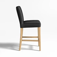 Lowe Onyx Leather Counter Stool with Natural Wood Legs