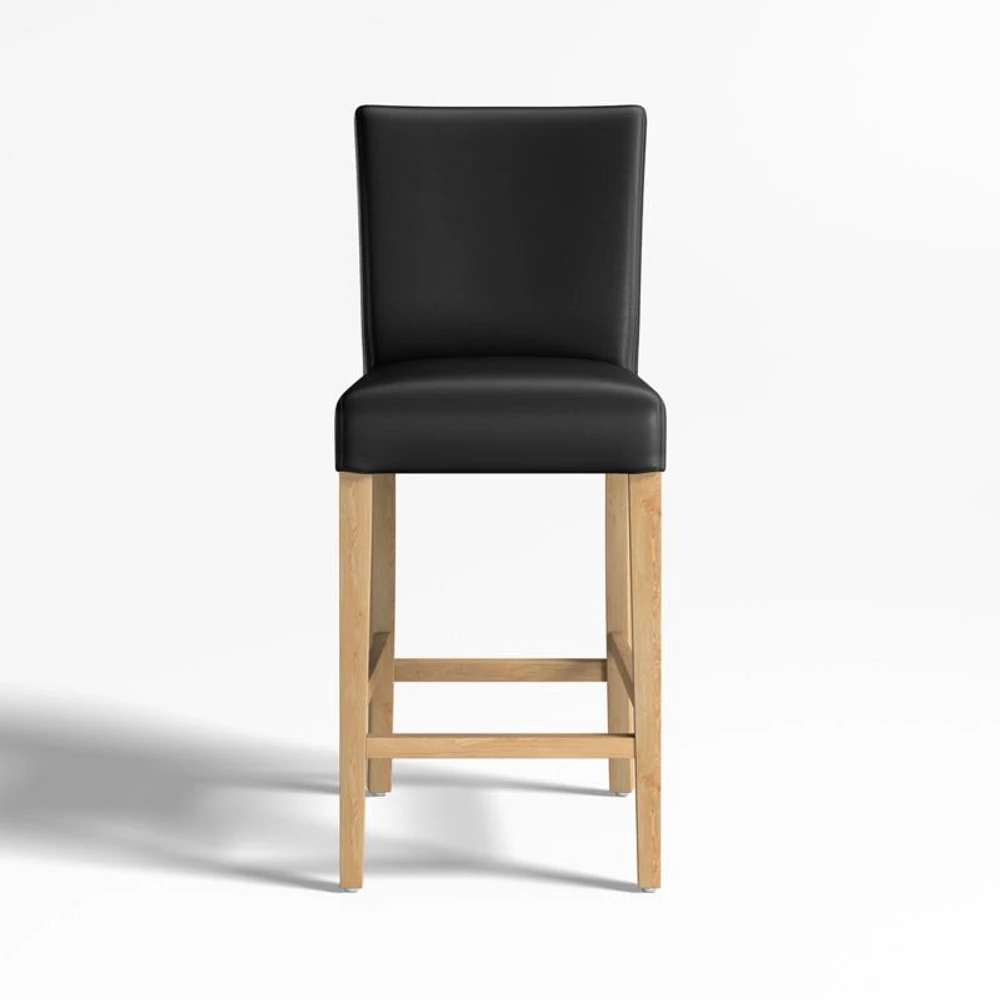 Lowe Onyx Leather Counter Stool with Natural Wood Legs