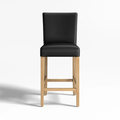 Lowe Onyx Leather Counter Stool with Natural Wood Legs