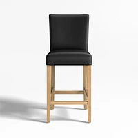 Lowe Onyx Leather Counter Stool with Natural Wood Legs