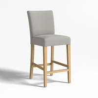 Lowe Pewter Grey Upholstered Counter Stool with Natural Wood Legs