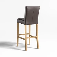 Lowe Smoke Grey Leather Bar Stool with Natural Wood Legs